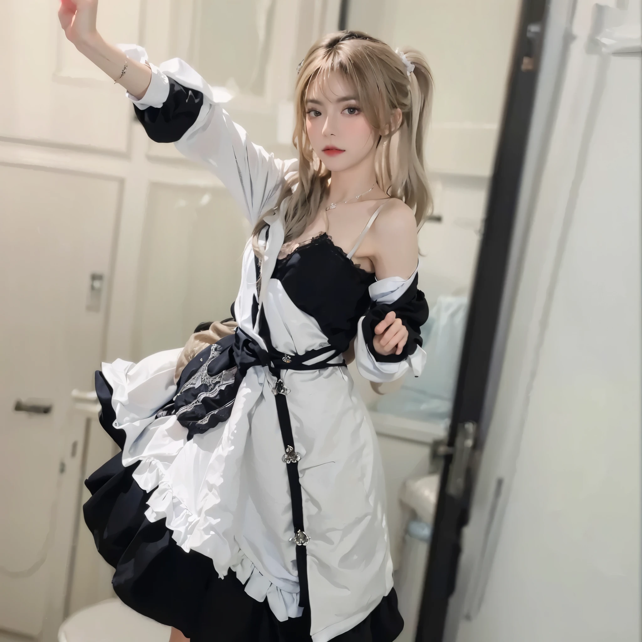 Best quality, masterpiece, ultra high res, (photorealistic:1.4), raw photo, 1girl, ((black lace nightgown)), ((small breast)), cold light
 