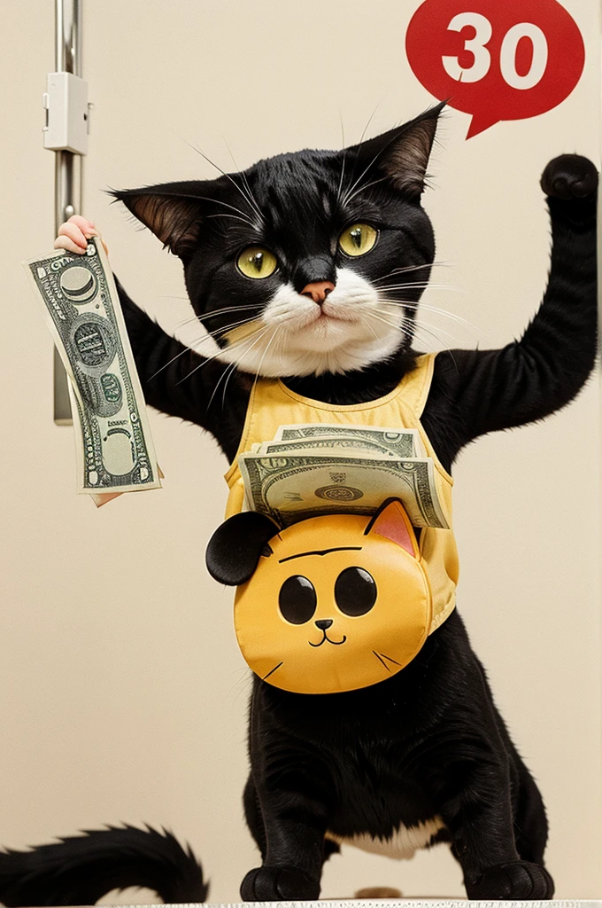 Cartoon cat lifting fake money 