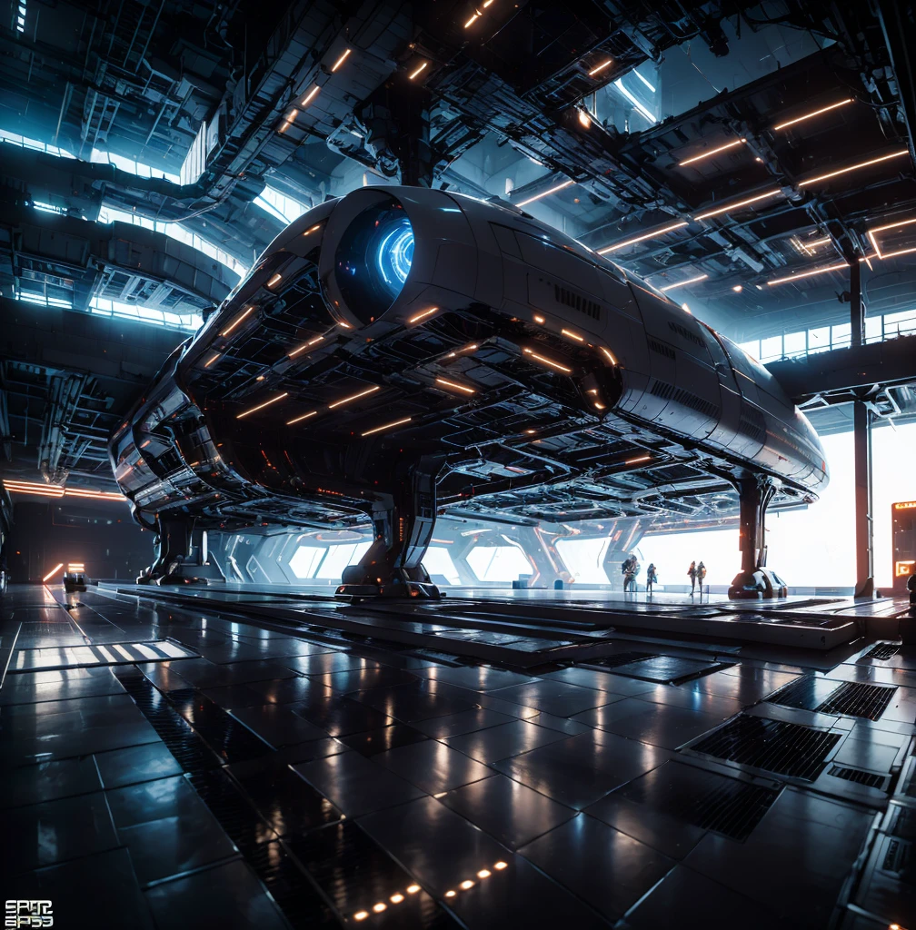 A detailed futuristic space station drydock, a massive starship under repair, human technicians and robotic Droids working together, intricate mechanical components, gleaming metallic surfaces, dynamic lighting, atmospheric haze, photorealistic, cinematic, highly detailed, 8K
