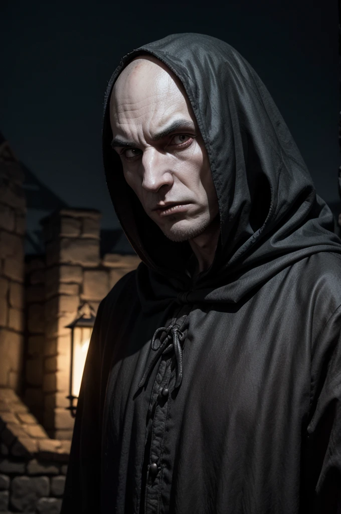 medieval ages, male nosferatu, monstrous face, alone, nighttime