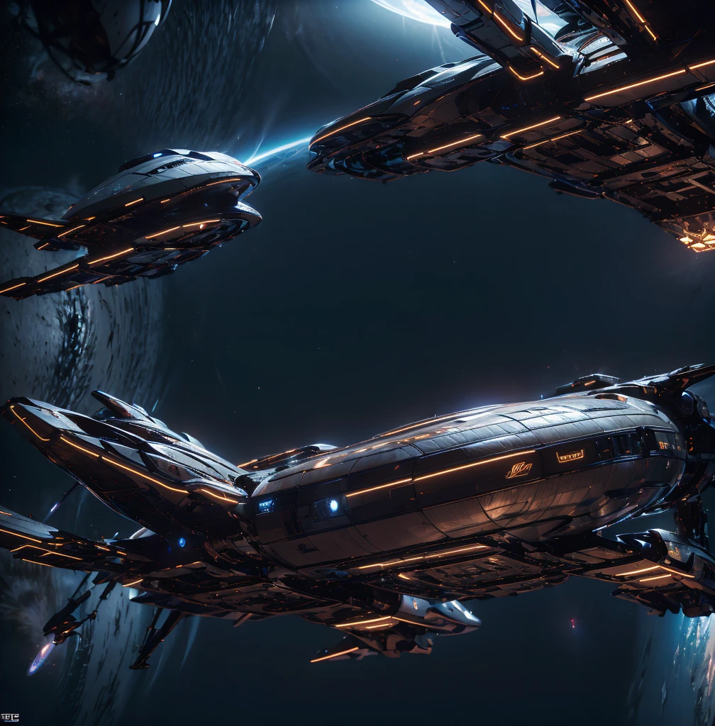 A detailed futuristic space station drydock, a massive starship under repair, human technicians and robotic Droids working together, intricate mechanical components, gleaming metallic surfaces, dynamic lighting, atmospheric haze, photorealistic, cinematic, highly detailed, 8K
