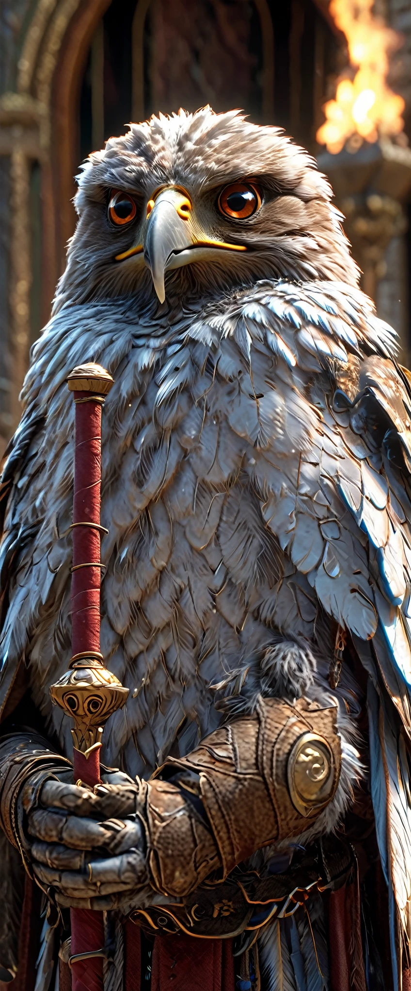 A close-up shot of a hawk, Hawk Wizard,whole body, magic circle,Carrying a walking stick, wizard dressを着ている, Dungeon Background, High resolution, masterpiece, Highest quality, Super detailed, Super detailed, Ultra-realistic,
Hong Kong Style, 3D Fluffy, Cute and adorable close-ups, Cute big round reflective eyes, Long fuzzy fur, Pixar Rendering, unreal engine Cinematic smooth, Exquisite detail, Cinematic