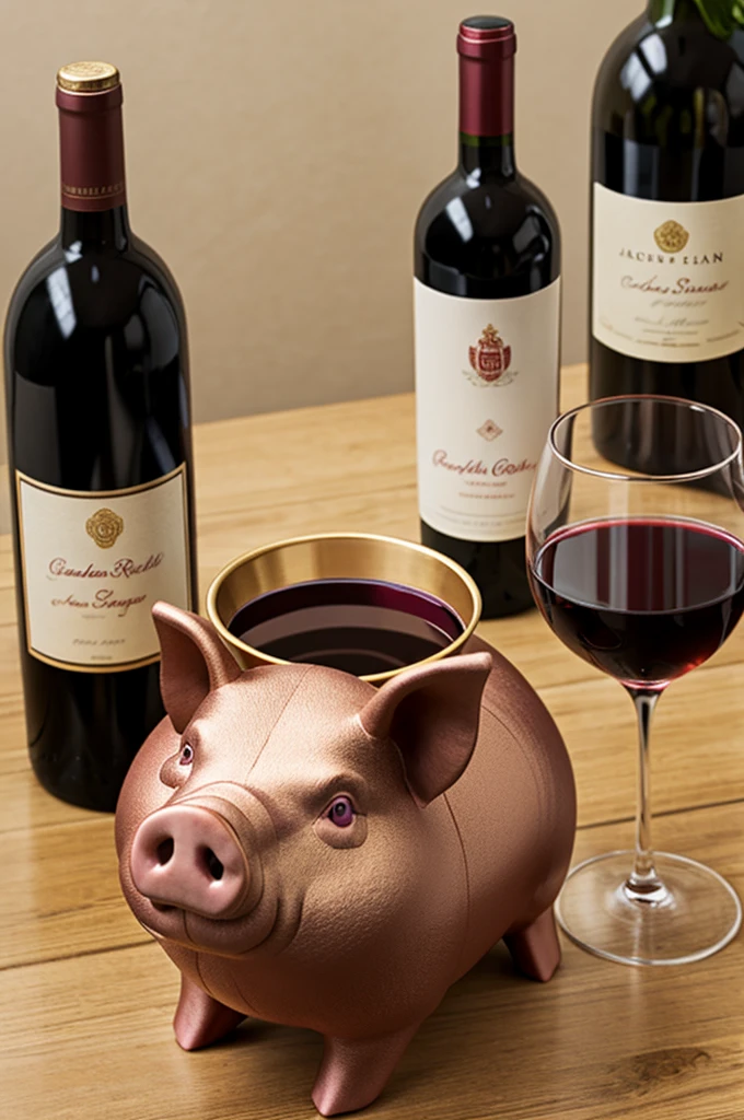 A red wine and gold pig 