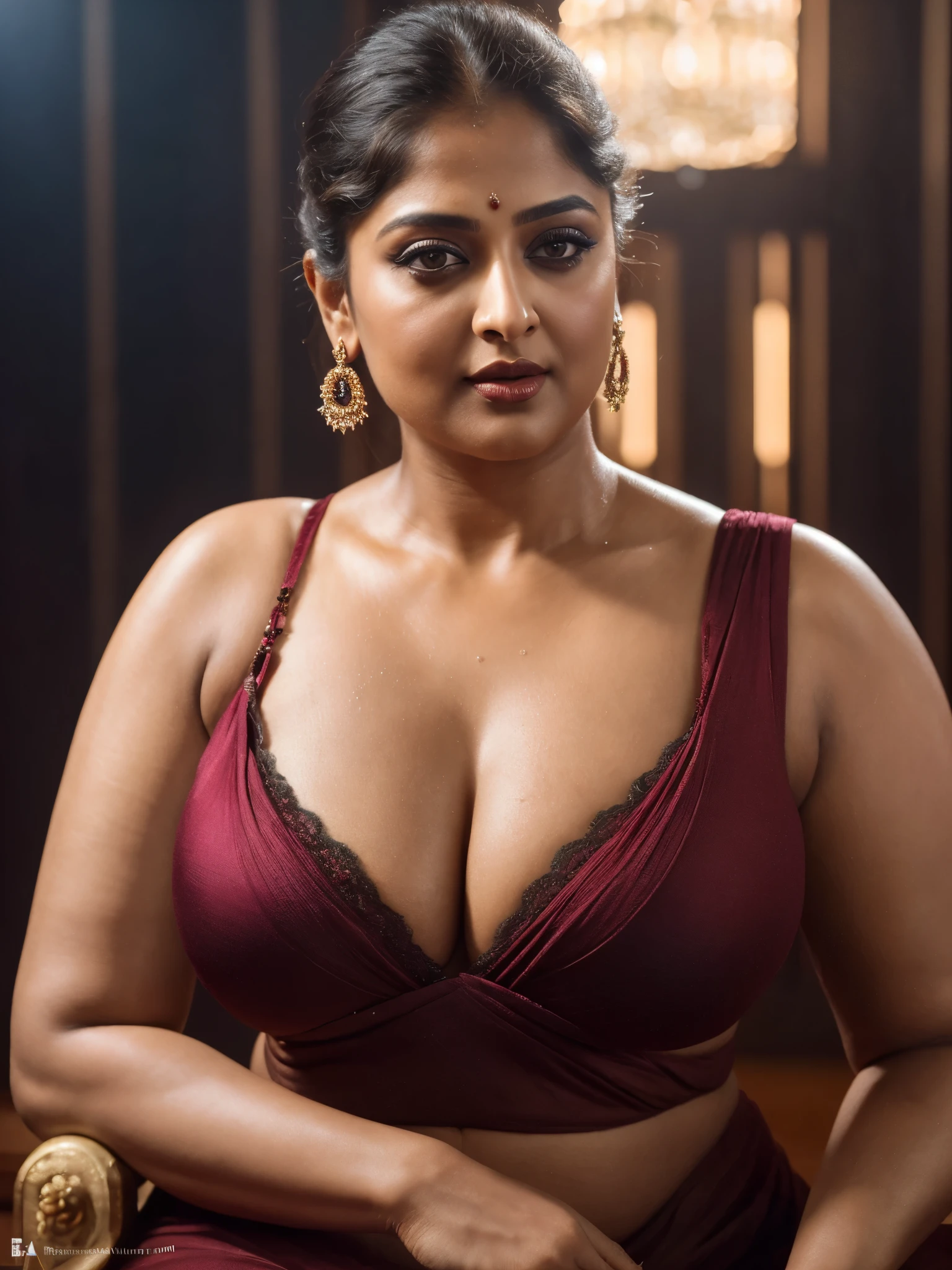 50yo mature MILF Anushka Shetty,((best quality)), ((masterpiece)), ((realistic)), eye kajal, mascara, red lips, sensual Beauty, mommy,  full figured mommy, provoking body, extreme sweat, sweat soaked skin, slight stretch marks, alluring figure,  bulging figure, thick charming lady, curvy, thick navel, full figured woman, eye kajal, massive breast, full body, styled hair, pierced eyes, female face,royal aura, trend on artstation , sharp focus, studio photo, intricate detail, very detailed, detailed eye, illustration, very detailed, sharp focus, digital render, professional, 4k