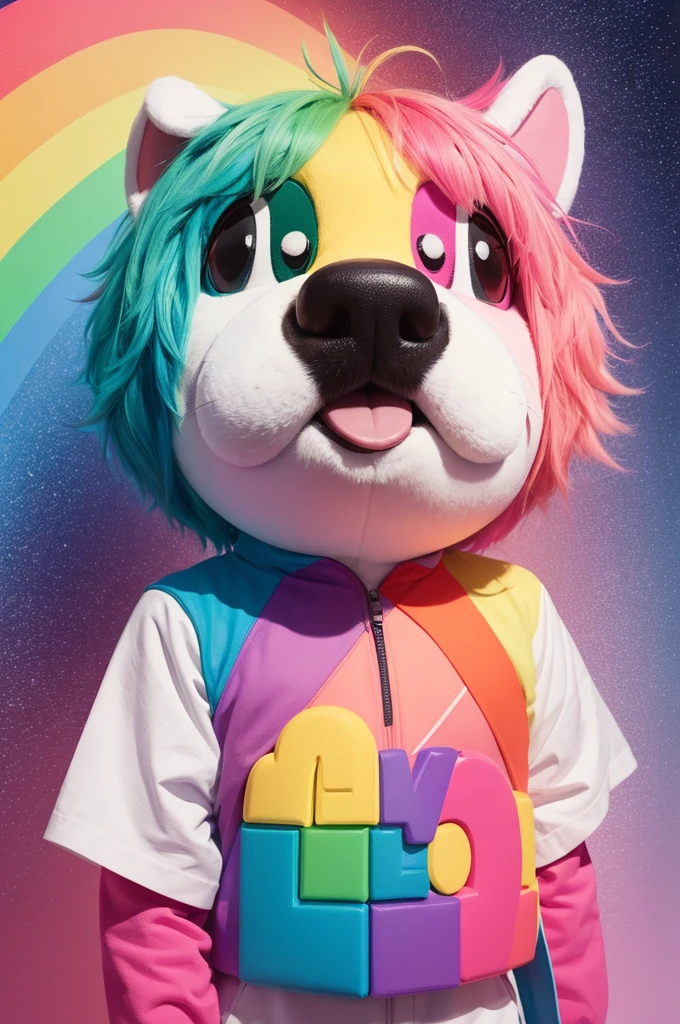make art with words "mascot" in the colors and shape of a rainbow and in pastel tones 