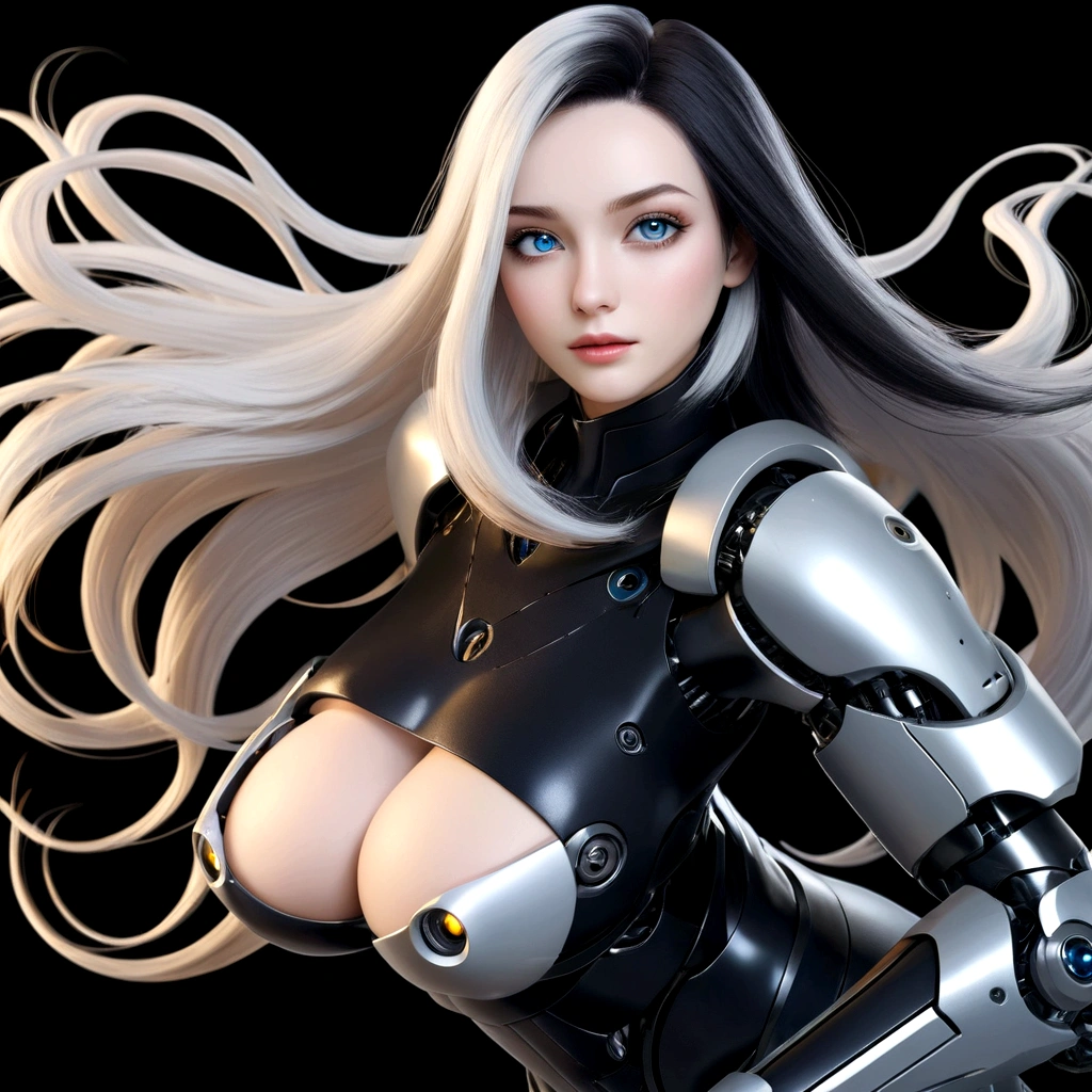 Change eye color to black, change hair length to short, change hair color to black and white, don't forget the robocrooks. leave the rest untouched