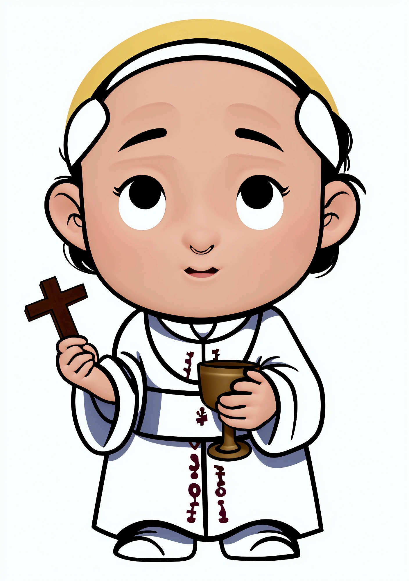 Pixar-style: the pope holding a small cross and a chalice ,Poster 3D,Disney