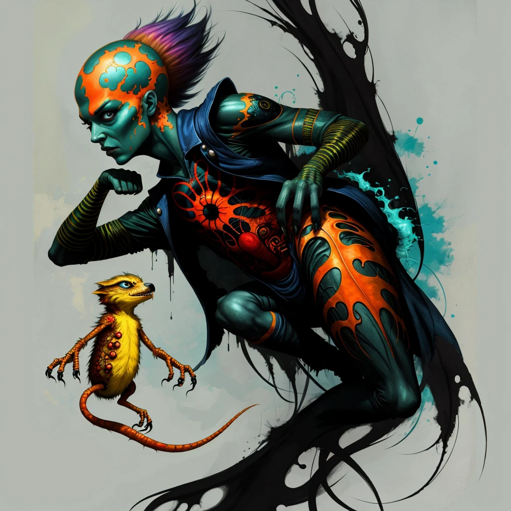 Tinfoil mutant character blending the distinct artistic techniques of Esao Andrews