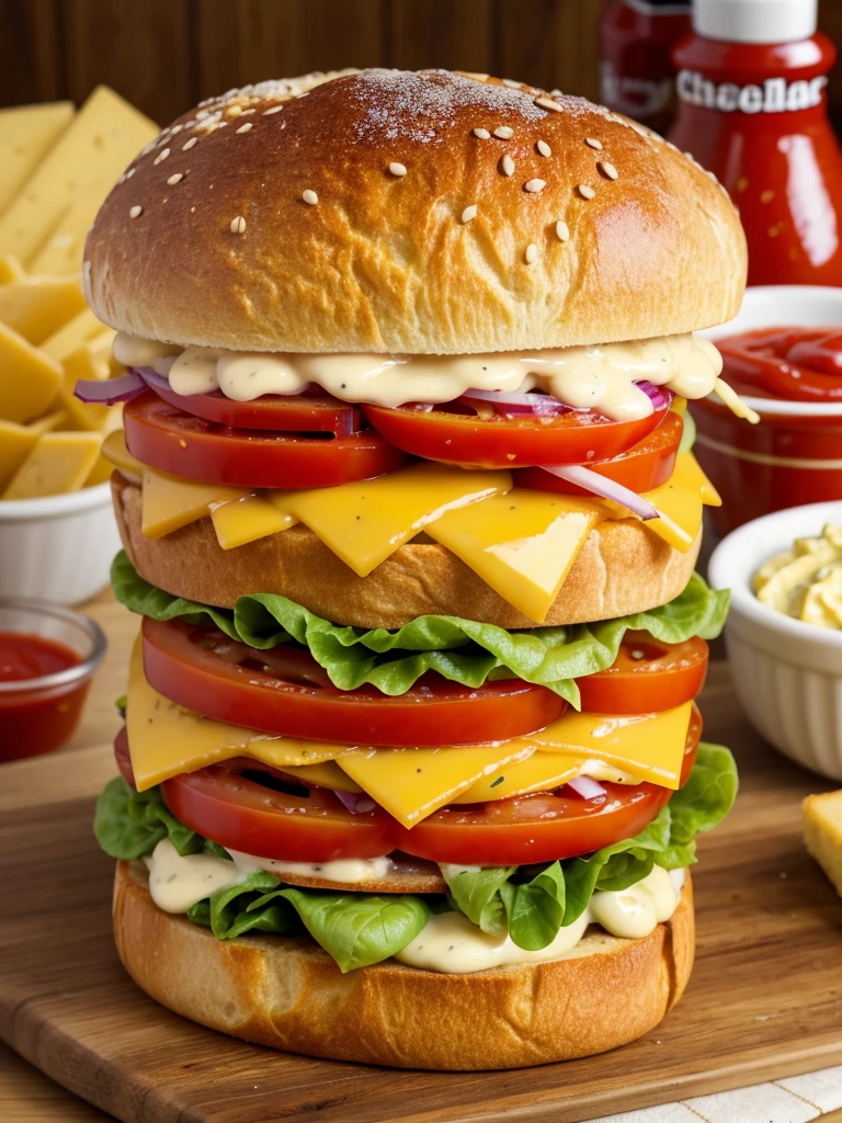 Classic blend Brioche bread Cheddar cheese Lettuce Tomato Red onion Pickles Mayonnaise and ketchup sauce