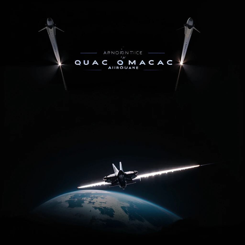 Make a minimal and bi-themed logo of aerospace company named Quantrace on black background and inspirational colour and design 