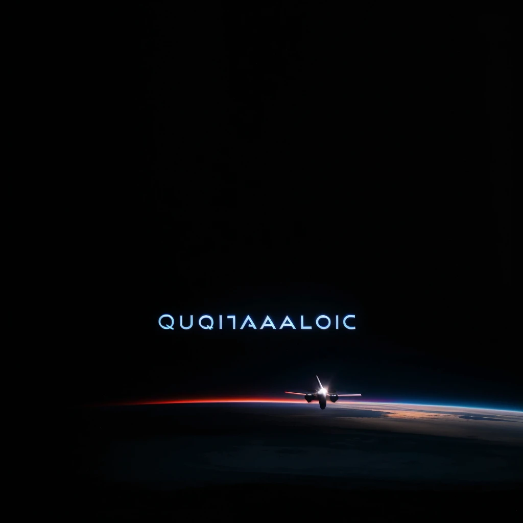 Make a minimal and bi-themed logo of aerospace company named Quantrace on black background and inspirational colour and design 