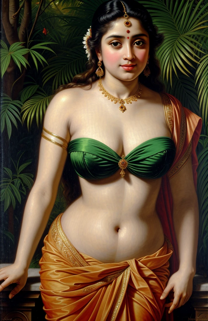 Looks like Jannat Zubair, Beautiful Indian Woman, wearing saree, sari Beauty, gorgeous, curvy, sexy navel folds, Apsara, Maharani, royal queen woman, nymph from Hindu Mythology, Urvashi, matchless beauty, Highly detailed, Oil Painting by Peter Paul Rubens inspired by Raja Ravi Varma, Matchless beauty, captivating, gorgeous, heavenly beauty, celestial beauty, by Peter Paul Rubens, , realistic, hyper realistic, micro details, incredible artwork, insane details, ultra High resolution, 8k, 32k, acrylic on canvas, intricate, flawless, detailed, detailed face, detailed eyes, masterpiece, by Peter Paul Rubens, by Caravaggio, by William Adolphe bouguereau, perfect face, perfect body, beautiful art, realism, baroque, renaissance Art, highly textured, beautiful and detailed eyes, uhd, best quality,
