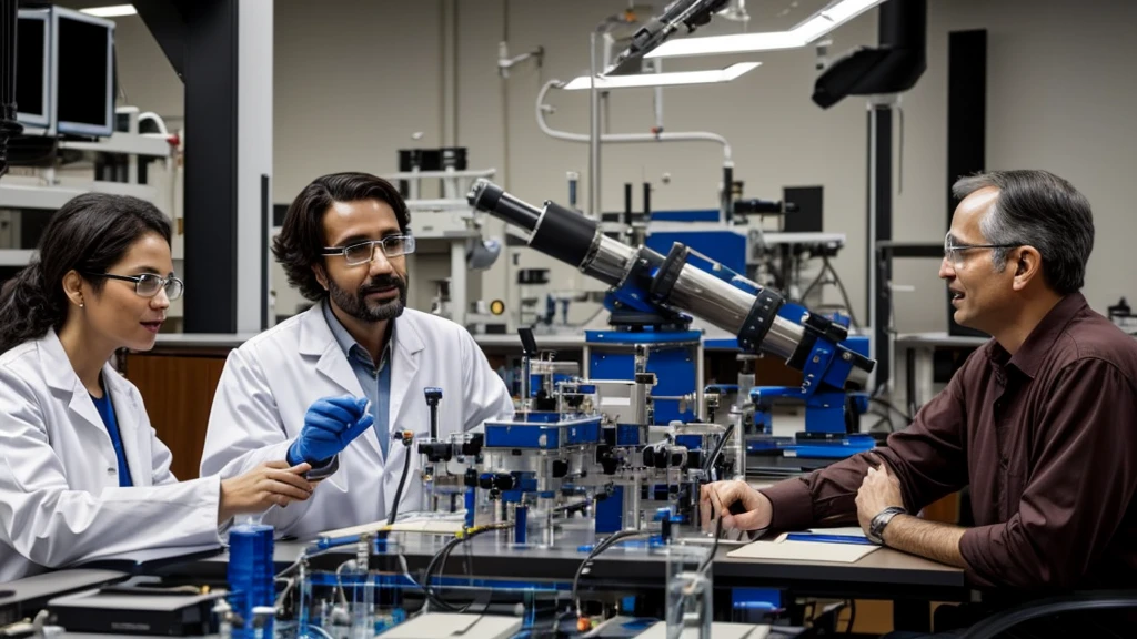 Scientists and astronomers talking in a laboratory