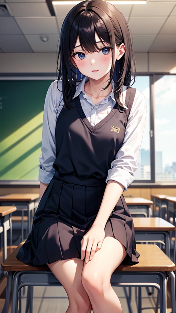 highest quality、4K quality、Man sitting on chair in classroom, man young, smart, A high school backwards on a men、a man puts his hand inside a woman&#39;s clothes、The woman has bare legs、The woman is slender、Man is a teacher、Woman opens her mouth and sticks out her tongue、The woman&#39;s crotch is wet