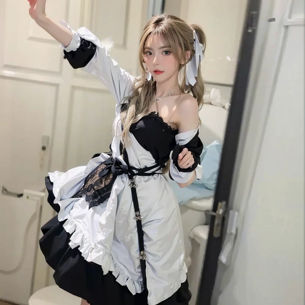 Best quality, masterpiece, ultra high resolution, (photorealistic:1.4), raw photo, 1girl, ((black lace nightgown)), ((big )), cold light