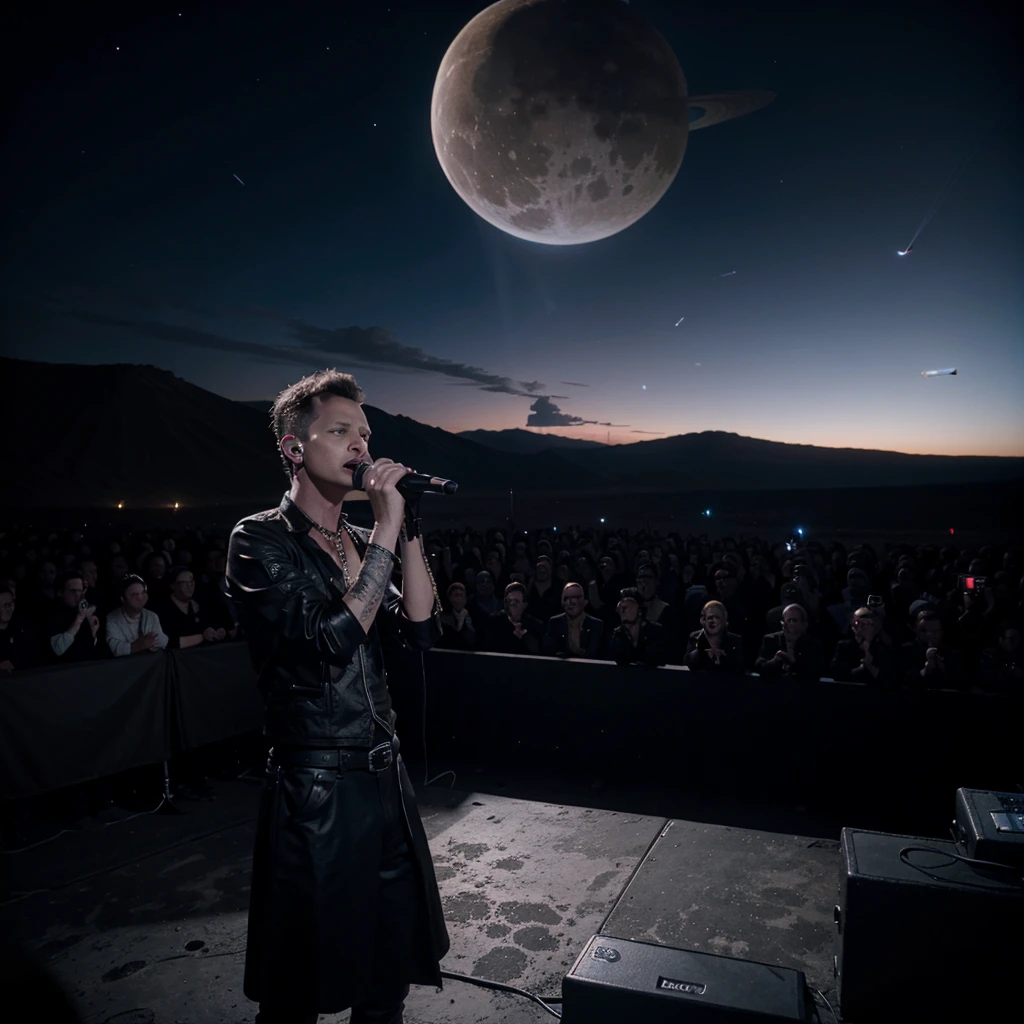 Depeche Mode playing a gig on the moon to lots of aliens with saturn in the background