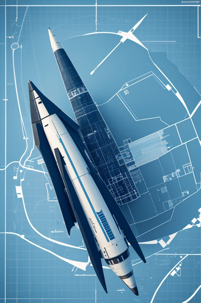 Create a rocket leaving the base, blueprint, vector