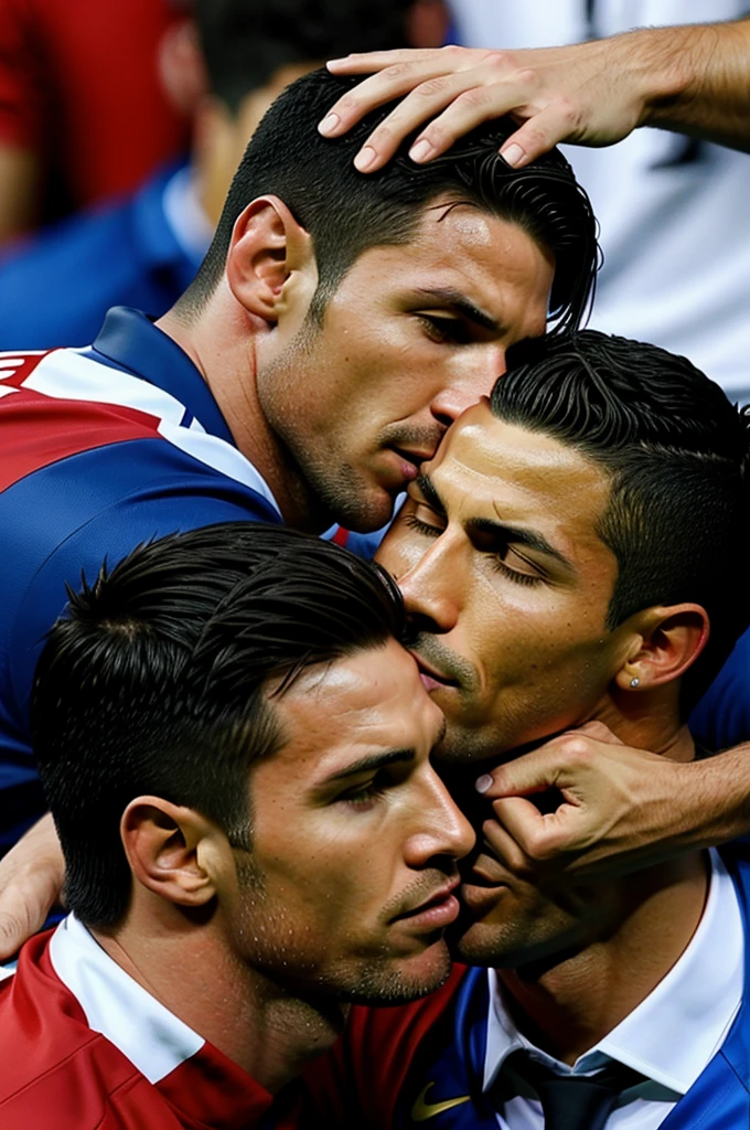 Lionel Messi kissing Cristiano Ronaldo 