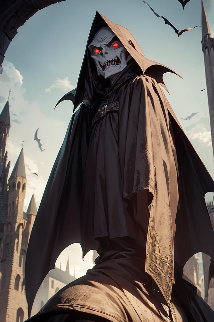 medieval ages, nosferatu, little boy, sharp teeth, monstrous face, alone, nighttime
