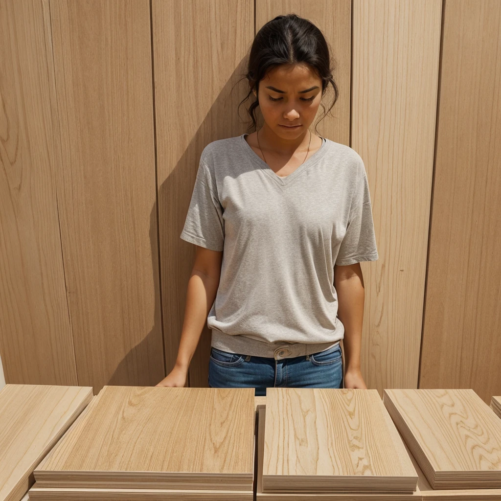 Use an image of different types of plywood or a person looking confused while holding plywood samples.