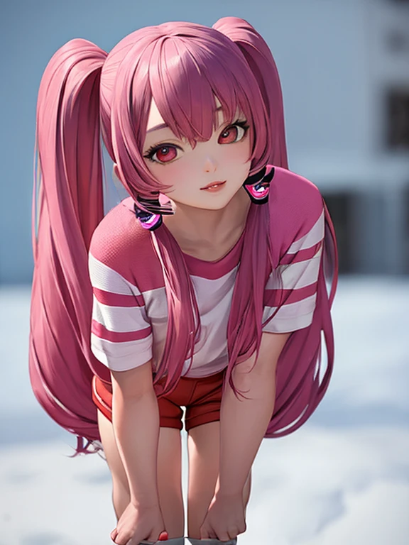 ((masterpiece)), (best quality), (detailed), 1girl,
looking at viewer, (lipstick:0.75), leaning forward,
long pink hair, twintails,
colorful thighighs,
winter, vivid colors,