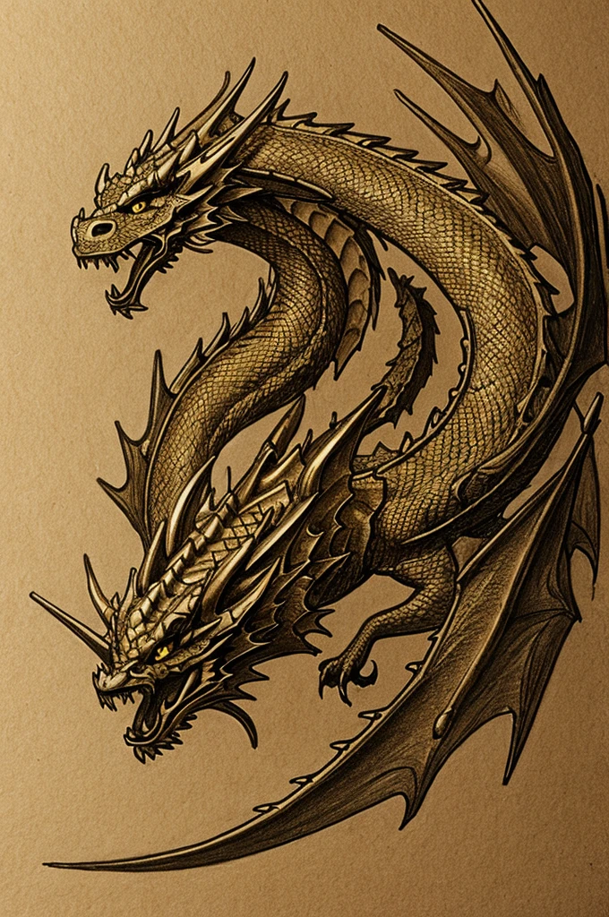 A drawing of a golden scaled dragon searching for something in the night