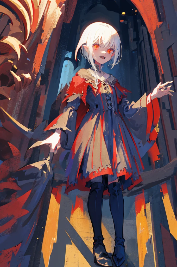 (good image quality) medieval ages, nosferatu, little boy, sharp teeth, monstrous face, alone, nighttime