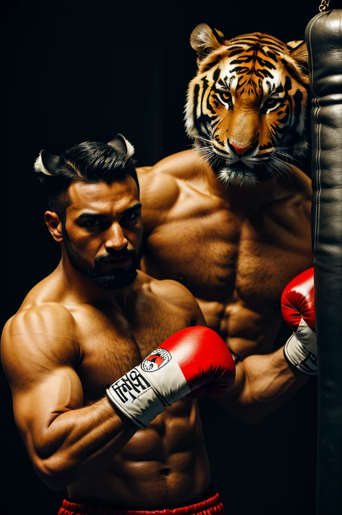 A man who looks like a tiger with boxing gloves