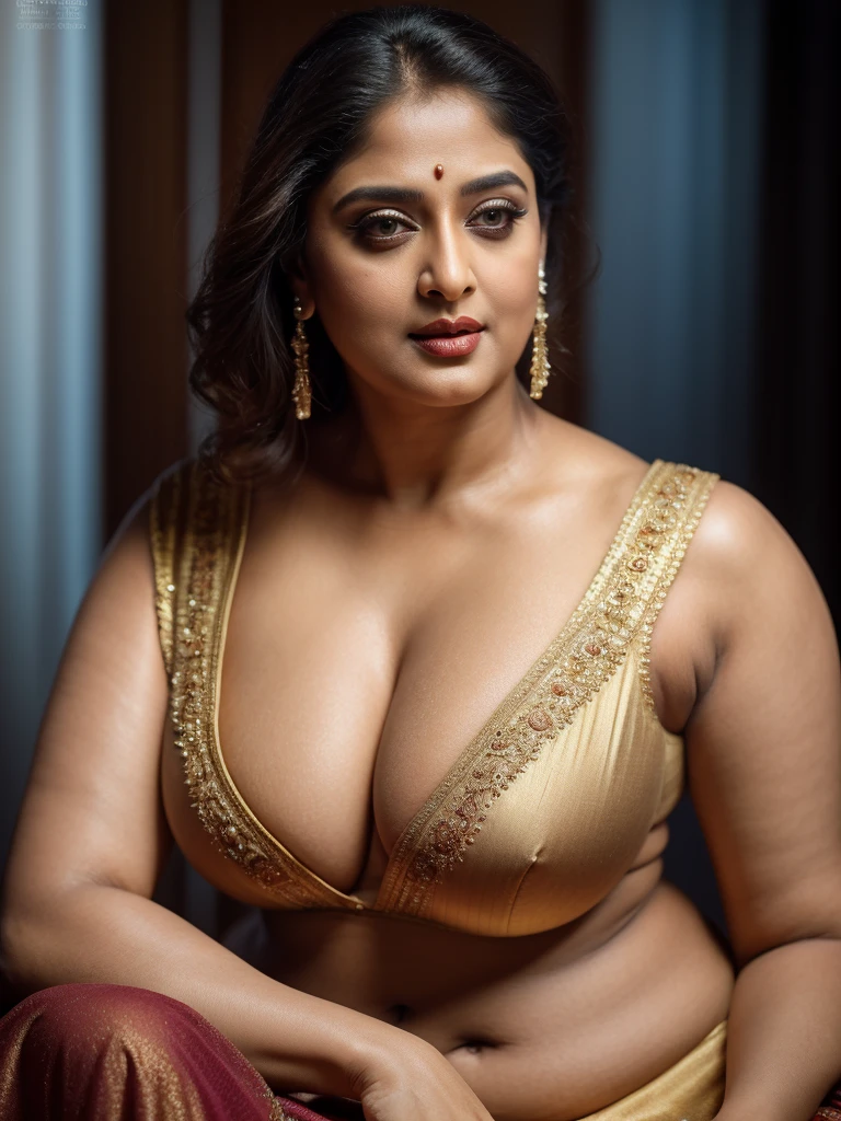 50yo mature MILF Anushka Shetty,((best quality)), ((masterpiece)), ((realistic)), eye kajal, mascara, red lips, sensual Beauty, mommy, full figured mommy, provoking body, extreme sweat, sweat soaked skin, slight stretch marks, alluring figure, bulging figure, thick charming lady, curvy, thick navel, full figured woman, eye kajal, massive breast, full body, styled hair, pierced eyes, female face,royal aura, trend on artstation , sharp focus, studio photo, intricate detail, very detailed, detailed eye, illustration, very detailed, sharp focus, digital render, professional, 4k