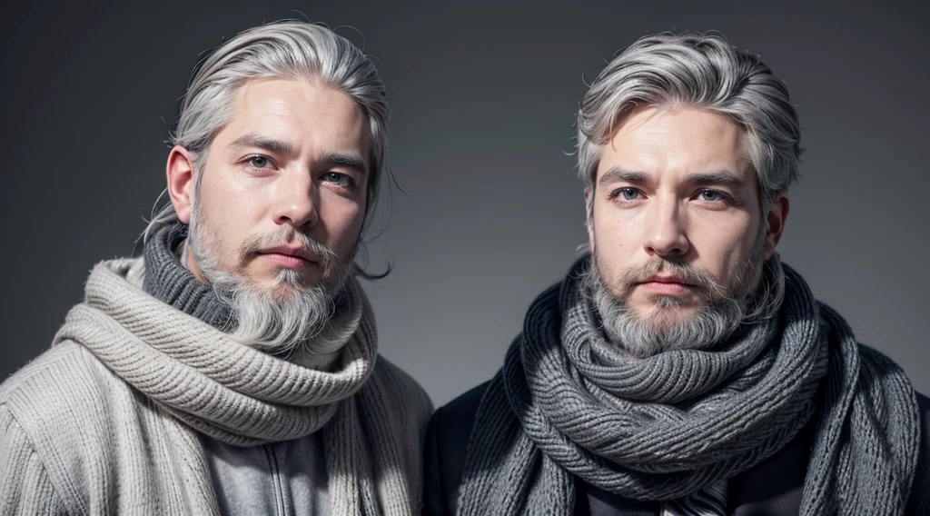 bushy man with beard and scarf, gray hair and beard, dark grey haired man, some grey hair in beard, short white beard, greybeard, silver hair and beard, he has a beard and gray hair, greybeard, well-groomed white beard and hair, white hair and beard, greybeard aparada, midle age man