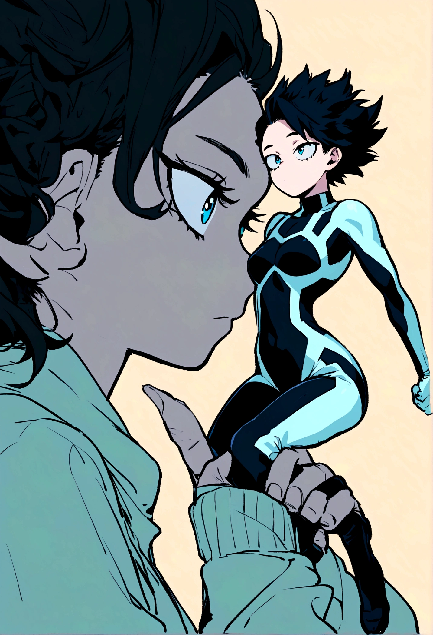 My hero academia, girl with short black hair, thin figure and blue eyes