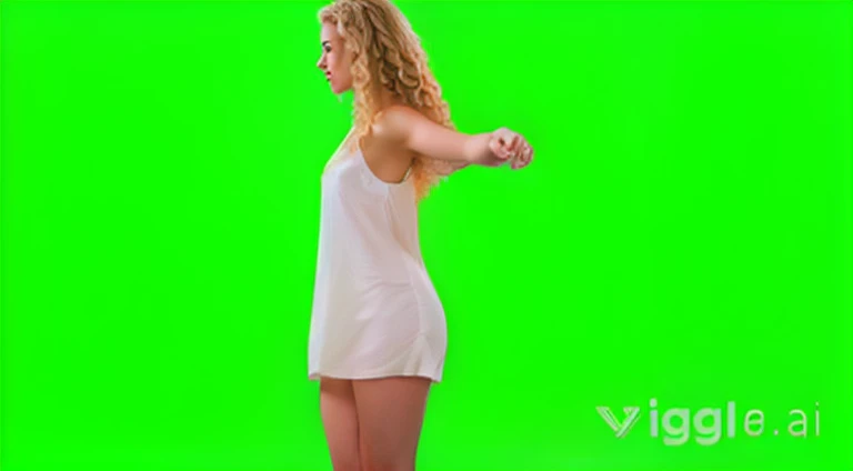 wide shot, (((right side view with outstrechted arms))))) of a full body full right side view profile portrait photo of a 25 y.o. beautiful european woman wearing (((white short summer dress ))),(((Long ((blonde curly hair)))),fit slim body, ((pale skin)), detailed long hair blown in the wind,(((she stands slightly splayed, outstreched arms down in side view))), full body photo, ((((standing in open "A" positure,))) ((total right side view))))), wearing white short summer dress, skinny fit body,  nice legs, studio photo,studio lighting, GREEN BACKGROUND,Full body portrait, lifelike texture, dynamic composition, high contrast, real human skin, (skin pores: 0.8), real human hands, detailed hair, studio photo, fashion photo, !!!!not nude!!!, not nsfw, neutral colors, natural lights, realistic textures, photorealistic, hyperrealistic, confident expression, determined, dramatic, ultra-high res, 8k uhd, dslr, analog, RAW, high quality, film grain, photogrphed on Nikon, Fujifilm XT3, 85mm F1.2, 1/80 shutter speed,