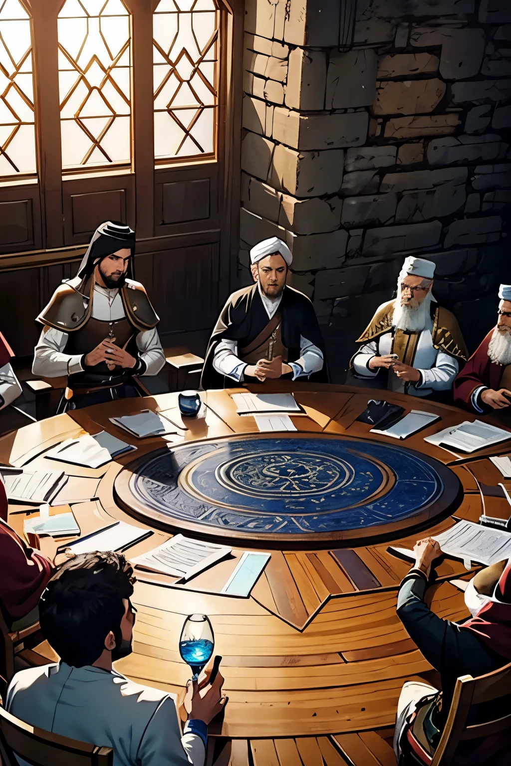 6 male, round table, warriors, medival, fantasy, islam, muslims