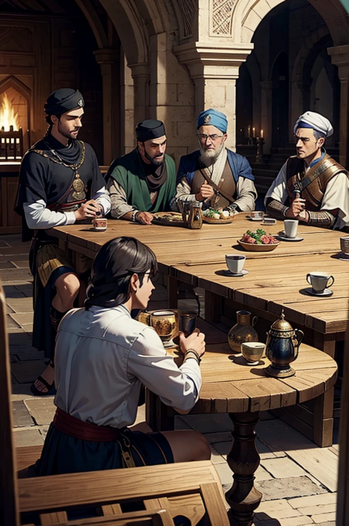 6 male, round table, warriors, medival, fantasy, islam, muslims