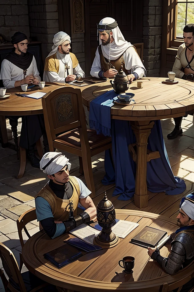 6 male, round table, warriors, medival, fantasy, islam, muslims