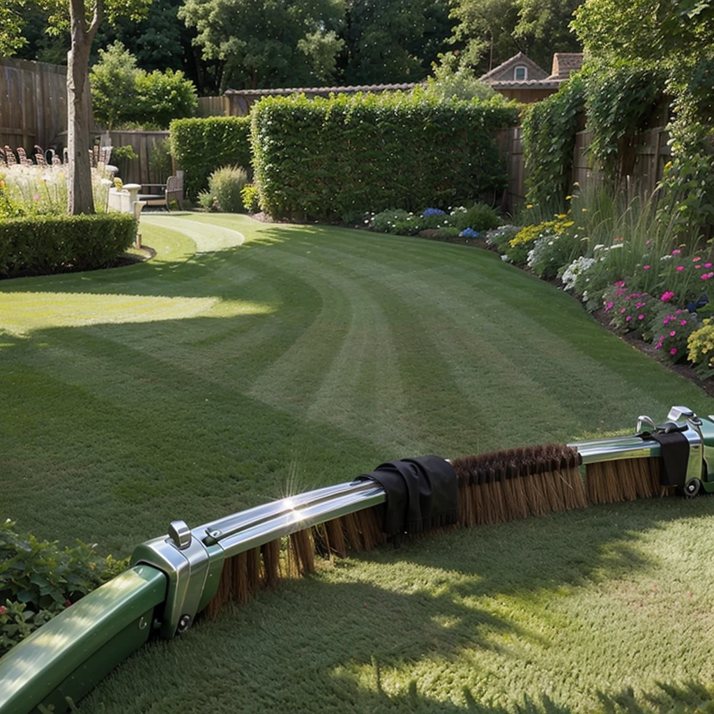Cutting the grass beautiful garden brush cutter