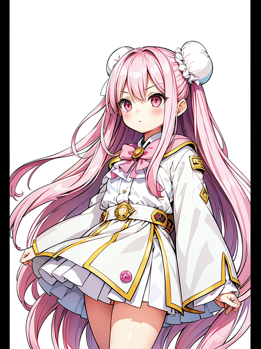 ((Stickers)),Stickers,1 Girl, With sword, White Background,Simple Background,Concept Art,Under Art,Anime Style,Dreamland Wonderland、Fantasy,masterpiece,High resolution,colorful,Detailed explanation,Seven Colors,(Highest quality,masterpiece, Complex,Super detailed,8K超High resolution,超High resolution,Very detailed),{Detailed and beautiful eyes}, finely, Detailed and beautiful eyes,1 Girl, (alone:1.5), (Hair Ribbon:0.4), Pink Eyes,Cinematic Angles,perspective,(((White bun hair))),(((Long pink hair))),whole body,