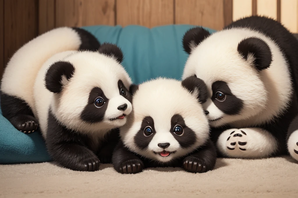 ((best quality)), ((masterpiece)), (detailed),cute kawaii pandas, big eyes