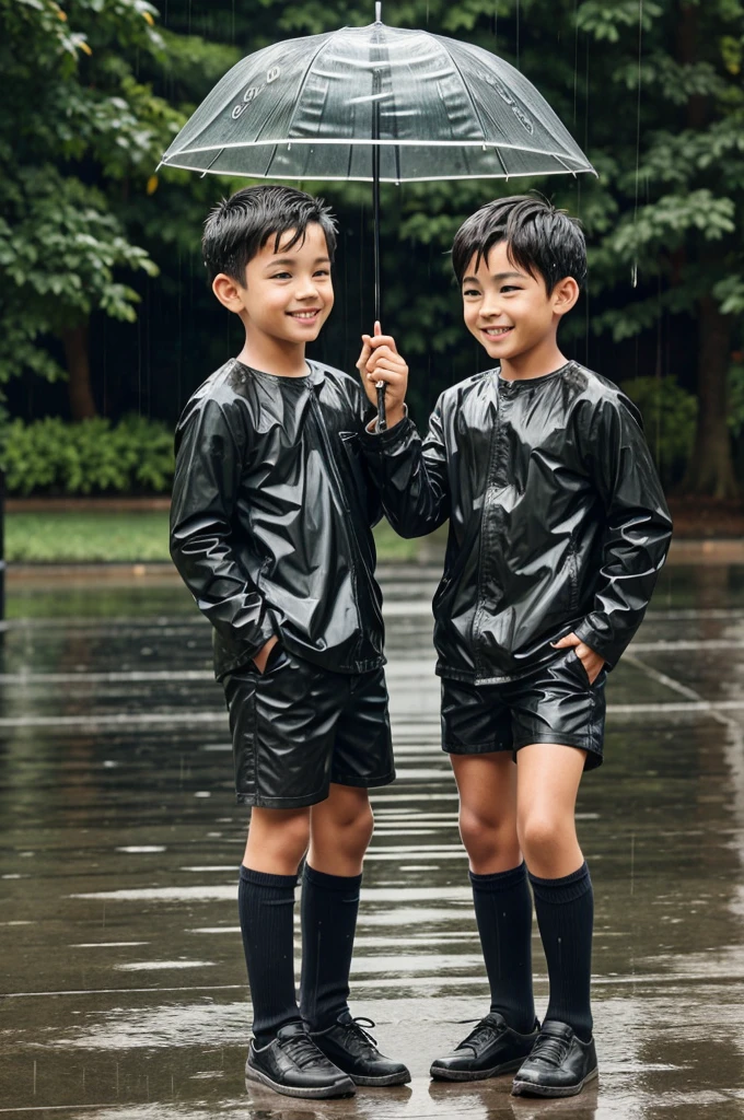 Two boys play in the Rain