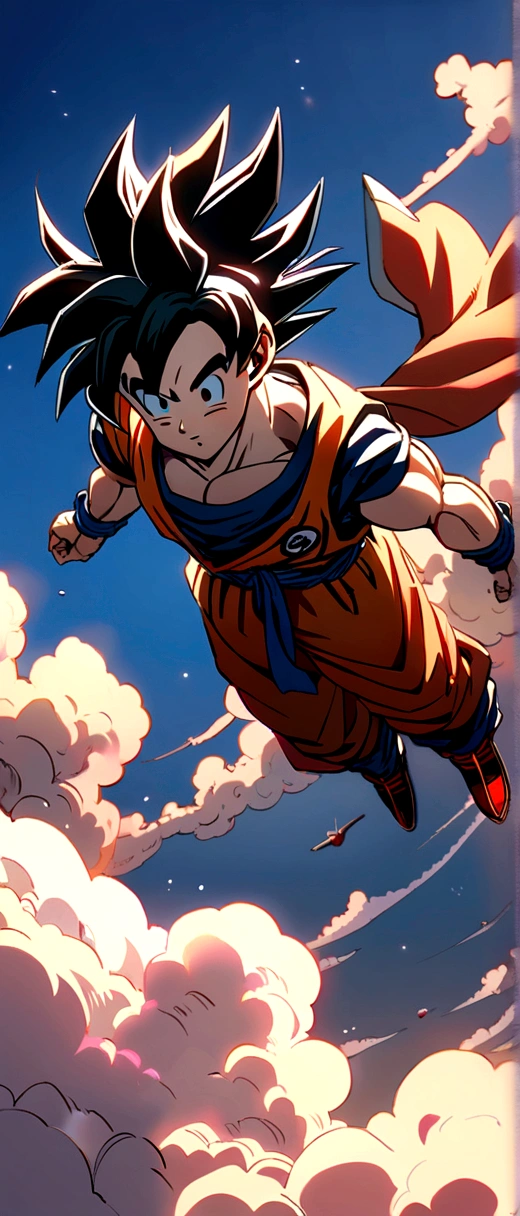 Goku flying over the clouds