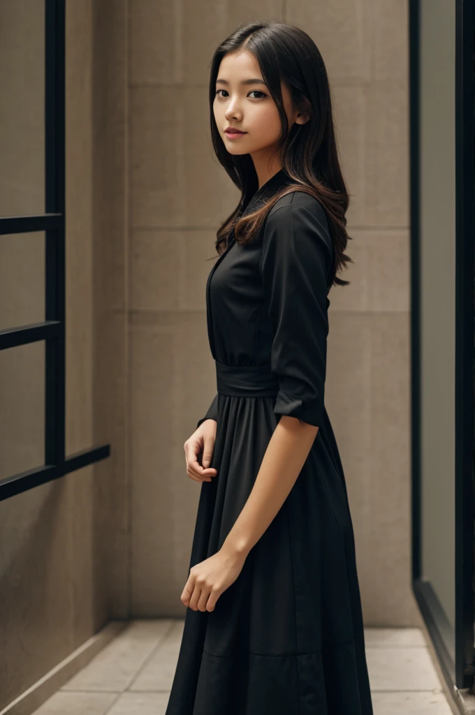 A girl in black dress 
