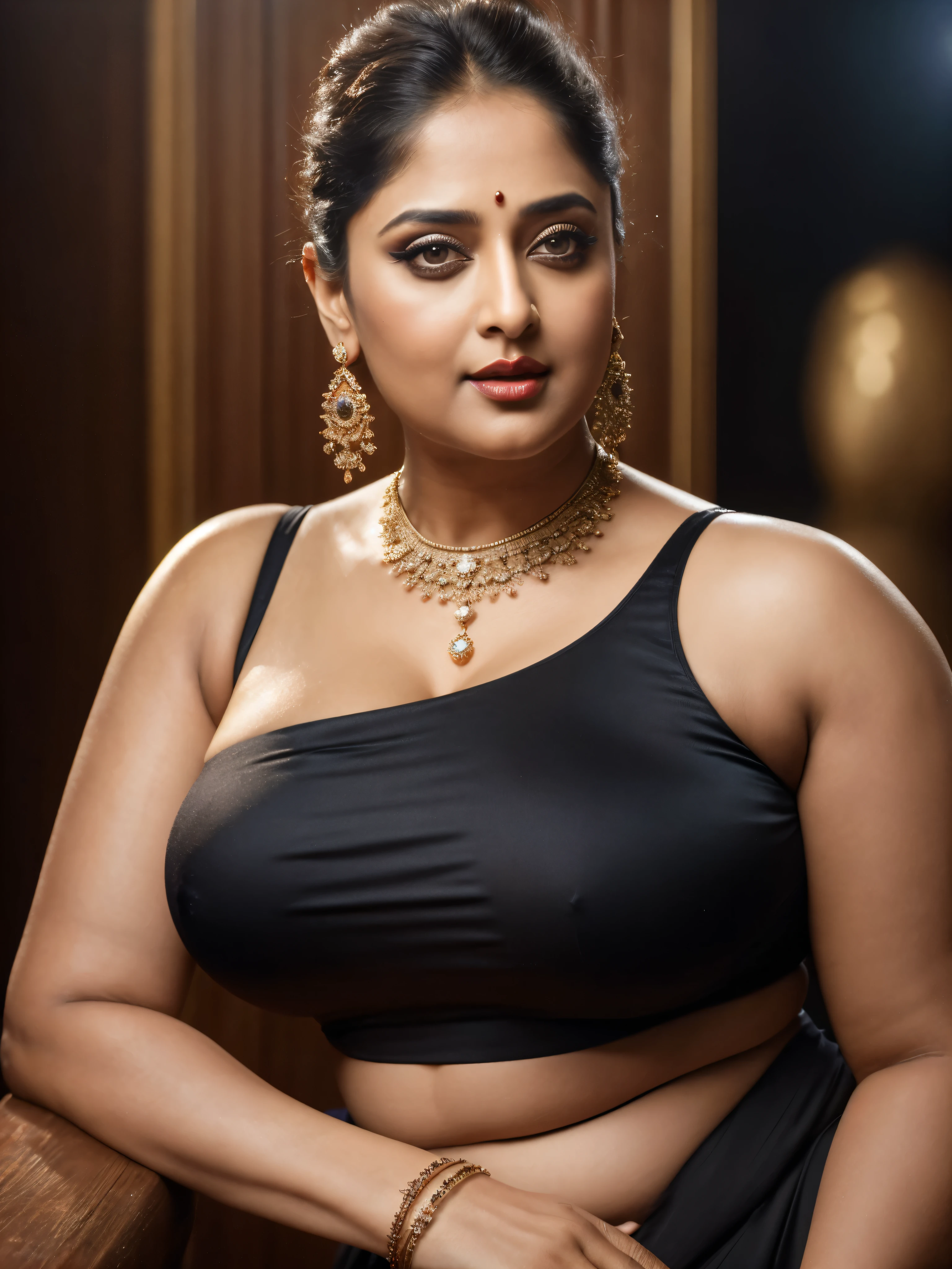 50yo mature MILF Anushka Shetty,((best quality)), ((masterpiece)), ((realistic)), eye kajal, mascara, red lips, sensual Beauty, mommy,  full figured mommy, provoking body, extreme sweat, sweat soaked skin, slight stretch marks, alluring figure,  bulging figure, thick charming lady, curvy, thick navel, full figured woman, eye kajal, massive breast, full body, styled hair, pierced eyes, female face,royal aura, trend on artstation , sharp focus, studio photo, intricate detail, very detailed, detailed eye, illustration, very detailed, sharp focus, digital render, professional, 4k