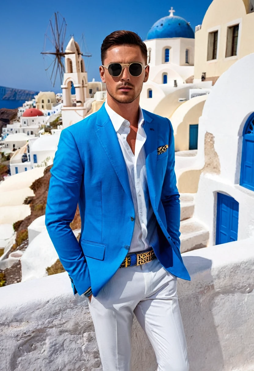 Men wears greek special high fashion background santorini