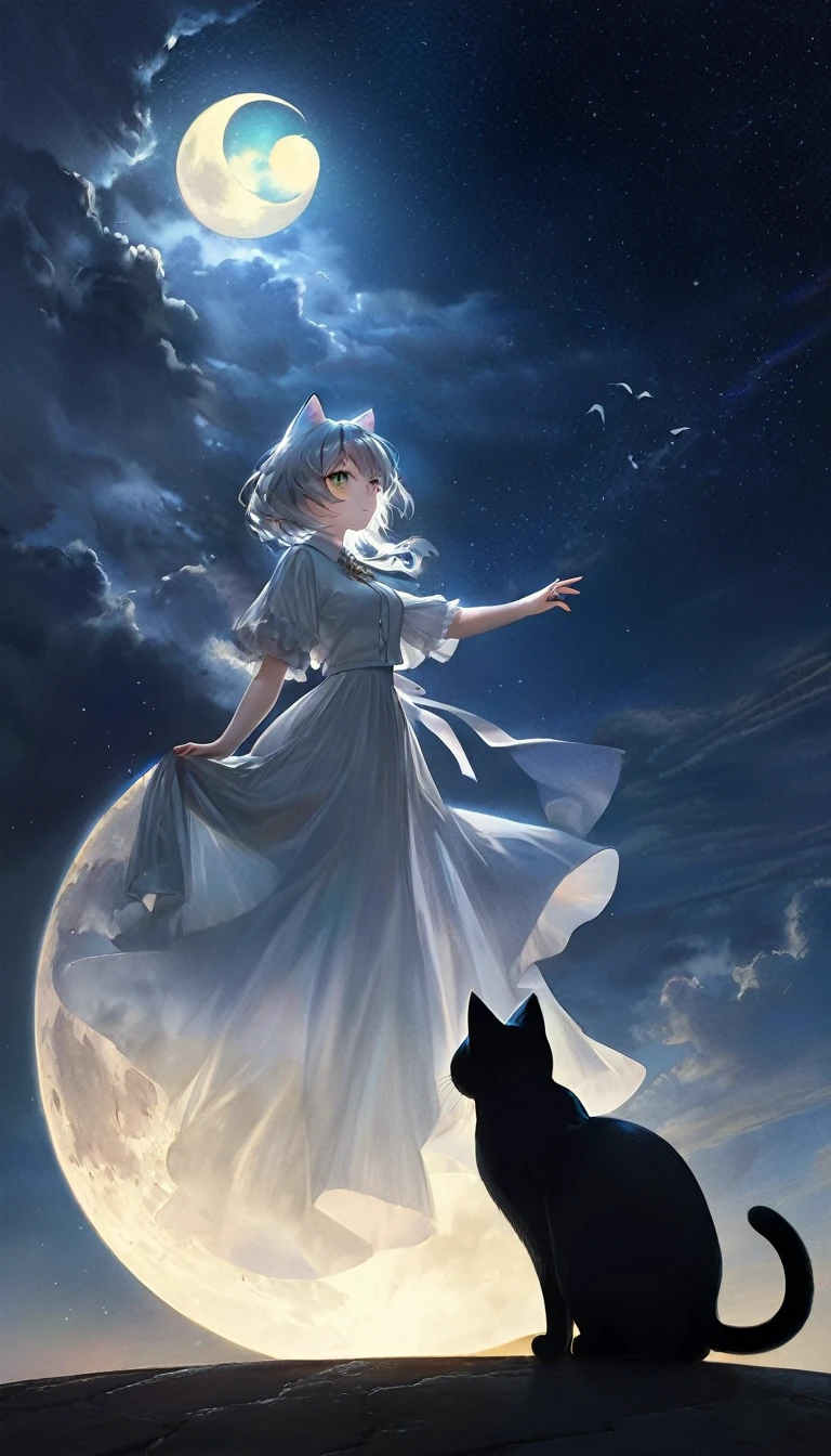 1communist cat, red star, magic, fantastic, night sky, moon, stars, background, (art inspired in Bill Sienkiewicz), oil painting, hyperrealistic, vibrant colors, dramatic lighting, detailed feline features, mesmerizing eyes, fluffy fur, elegant poses, mystical atmosphere, dramatic shadows, cinematic composition, ethereal glow, whimsical energy, (best quality,4k,8k,highres,masterpiece:1.2),ultra-detailed,(realistic,photorealistic,photo-realistic:1.37)