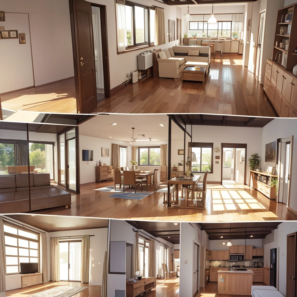 Plan Project of a house with 3 bedrooms and 2 bathrooms, one of which is located in one of the bedrooms, living room and kitchen with fireplace