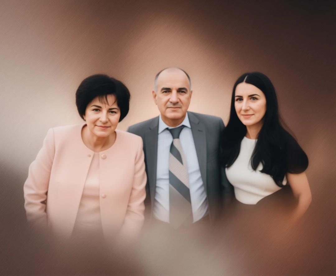 There is a group of people, who pose for photography, Happy family, family photo, a family portrait, High Quality Portrait, NFT Portrait, artem, maia sandu hyperrealistic, color portrait, Complex background, photo portrait, profile pic, inspired by Isidor Křnjávi, digital illustration art, 8K)), digital illustration art