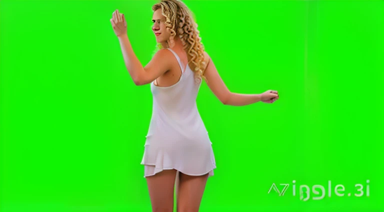 wide shot, (((3/4 back view with outstrechted arms))))) of a full body back view profile portrait photo of a 25 y.o. beautiful european woman wearing (((white short summer dress ))),(((Long ((blonde curly hair)))),fit slim body, ((pale skin)), detailed long hair blown in the wind,(((she stands slightly splayed, outstreched arms down in 3/4 back view))), full body photo, ((((standing in open "A" positure,))) ((total right side view))))), wearing white short summer dress, skinny fit body, nice legs, studio photo,studio lighting, GREEN BACKGROUND,Full body portrait, lifelike texture, dynamic composition, high contrast, real human skin, (skin pores: 0.8), real human hands, detailed hair, studio photo, fashion photo, !!!!not nude!!!, not nsfw, neutral colors, natural lights, realistic textures, photorealistic, hyperrealistic, confident expression, determined, dramatic, ultra-high res, 8k uhd, dslr, analog, RAW, high quality, film grain, photogrphed on Nikon, Fujifilm XT3, 85mm F1.2, 1/80 shutter speed,