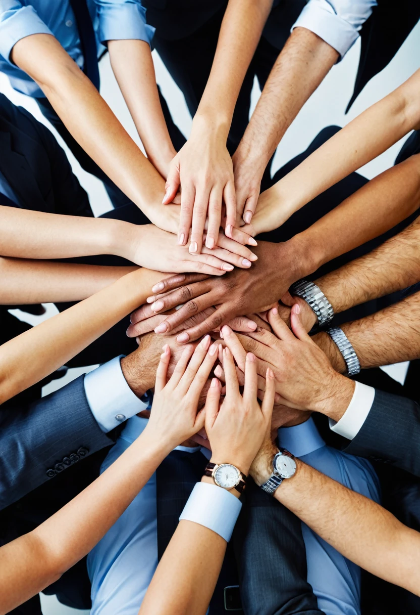 many hands, corporate photo