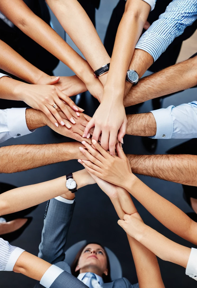 many hands, corporate photo