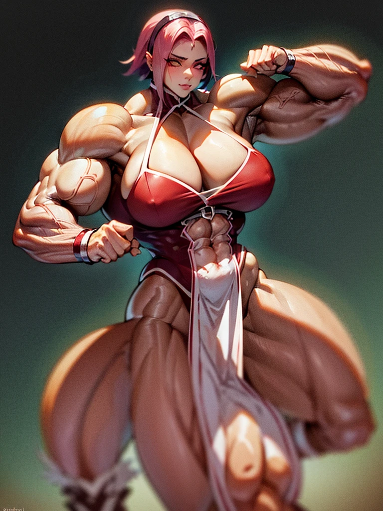 arafed female bodybuilder posing in front of candles, muscular ultraviolent woman, muscular and terrifying, strong and imposing, feminine and muscular, exaggerated physique, Dark goddess with six arms, exaggeratedly large physique, coxas musclegirls, detailed venous muscles, mulheres guerreiras musclegirls, massive muscles, nt pose, huge muscles, bursting with muscles, extreme muscles, musclegirl, coastal, Huge coasts, side-by-side, gazing at viewer, looked at me, side-by-side, flexed arms, Eyes red, ela colocou as hands on breastoking at me, malicious smile,facing me, hands on breasts, extright dress, more muscular, muito musclegirl